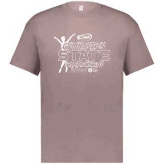 WIAA 2026 State Gymnastics oversized short sleeve tee in Shitake with official championship design and relaxed, comfortable fit.